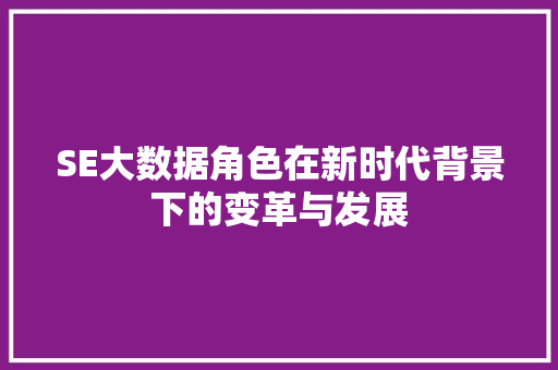 SE大数据角色在新时代背景下的变革与发展