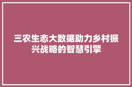 三农生态大数据助力乡村振兴战略的智慧引擎