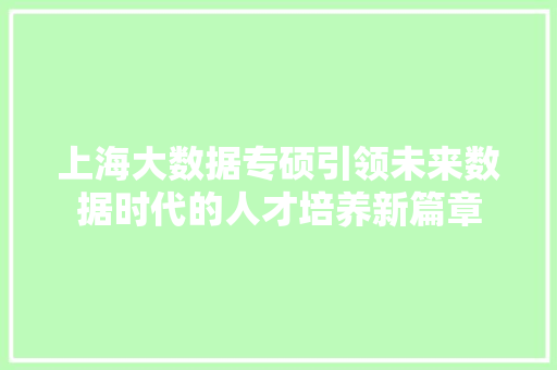 上海大数据专硕引领未来数据时代的人才培养新篇章 友链在线