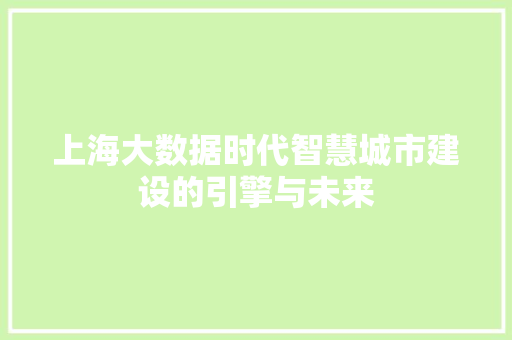 上海大数据时代智慧城市建设的引擎与未来