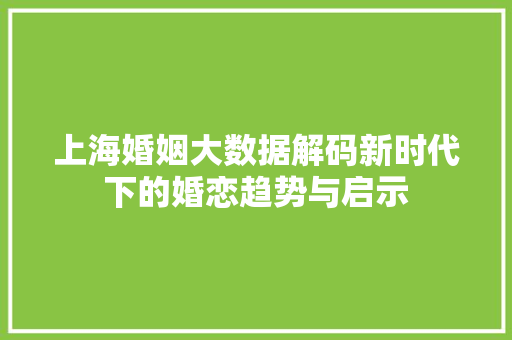 上海婚姻大数据解码新时代下的婚恋趋势与启示