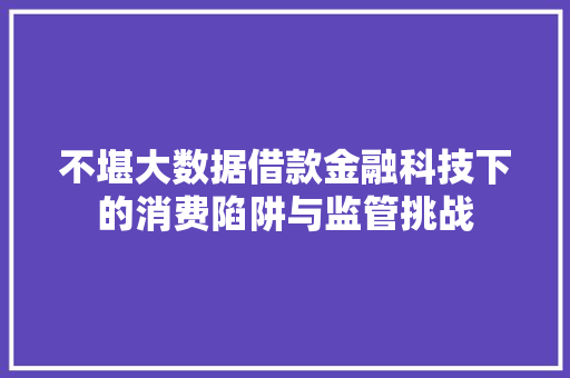 不堪大数据借款金融科技下的消费陷阱与监管挑战 建站教程