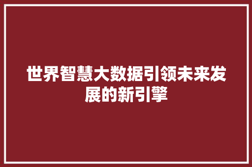 世界智慧大数据引领未来发展的新引擎 世界智慧大数据引领未来发展的新引擎