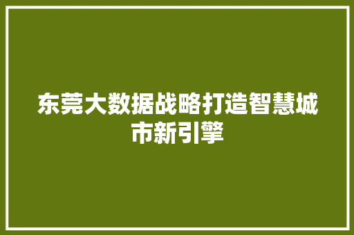 东莞大数据战略打造智慧城市新引擎