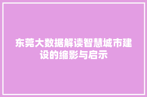 东莞大数据解读智慧城市建设的缩影与启示