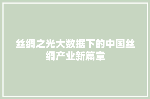 丝绸之光大数据下的中国丝绸产业新篇章 服务器/数据库