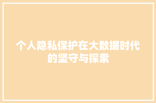 个人隐私保护在大数据时代的坚守与探索