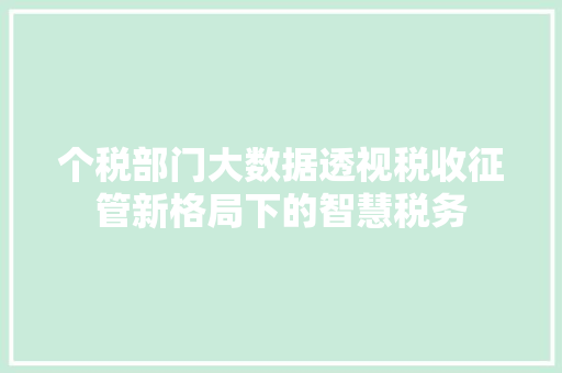 个税部门大数据透视税收征管新格局下的智慧税务