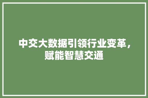 中交大数据引领行业变革，赋能智慧交通