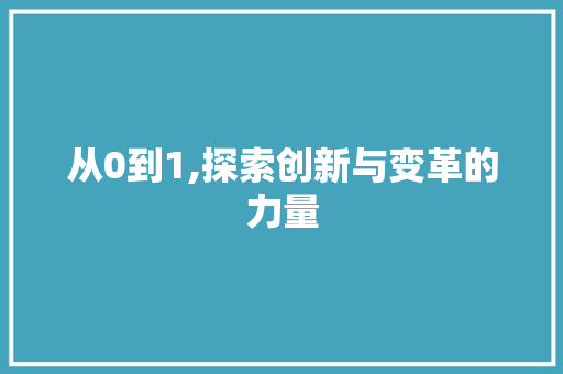 从0到1,探索创新与变革的力量
