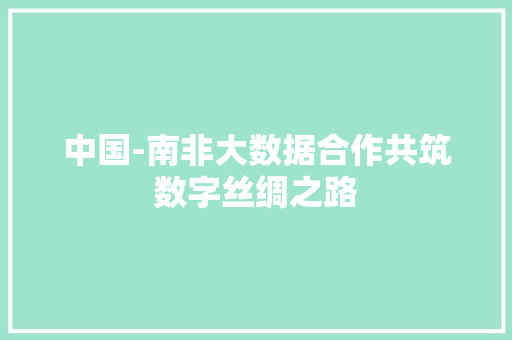 中国-南非大数据合作共筑数字丝绸之路 Web前端