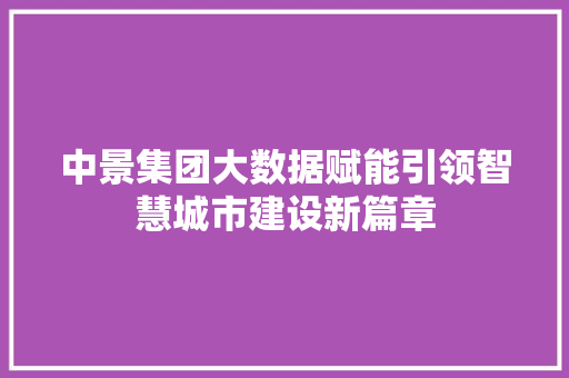 中景集团大数据赋能引领智慧城市建设新篇章