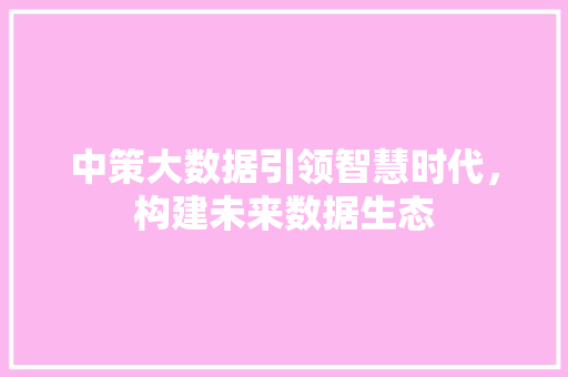 中策大数据引领智慧时代，构建未来数据生态
