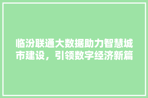 临汾联通大数据助力智慧城市建设，引领数字经济新篇章