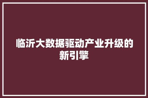 临沂大数据驱动产业升级的新引擎