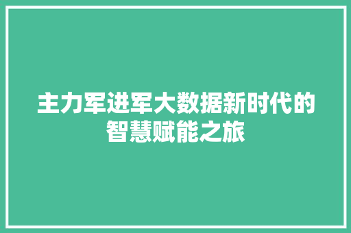 主力军进军大数据新时代的智慧赋能之旅
