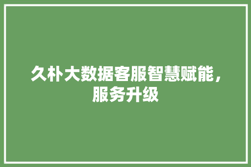 久朴大数据客服智慧赋能，服务升级