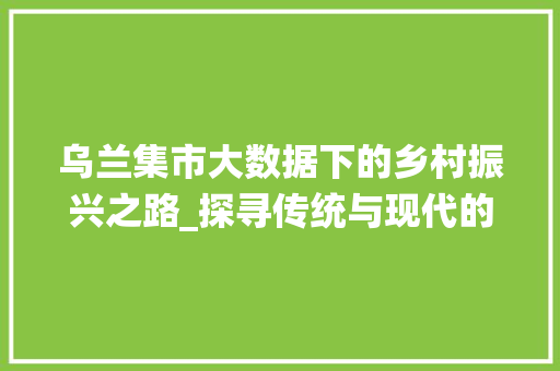 乌兰集市大数据下的乡村振兴之路_探寻传统与现代的交融