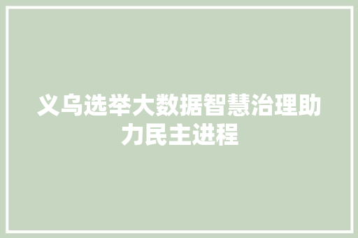 义乌选举大数据智慧治理助力民主进程