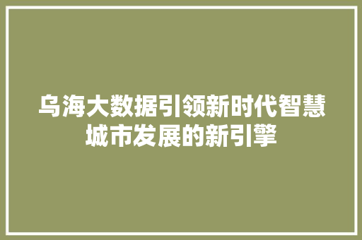 乌海大数据引领新时代智慧城市发展的新引擎