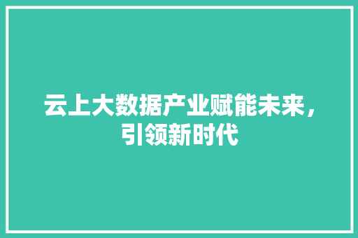 云上大数据产业赋能未来，引领新时代