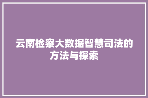 云南检察大数据智慧司法的方法与探索