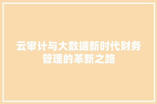 云审计与大数据新时代财务管理的革新之路