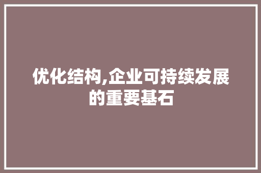 优化结构,企业可持续发展的重要基石