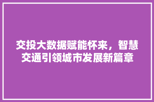 交投大数据赋能怀来，智慧交通引领城市发展新篇章