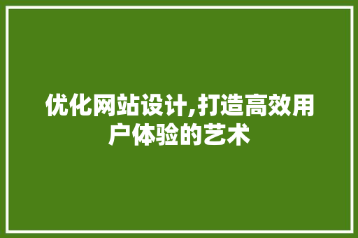 优化网站设计,打造高效用户体验的艺术