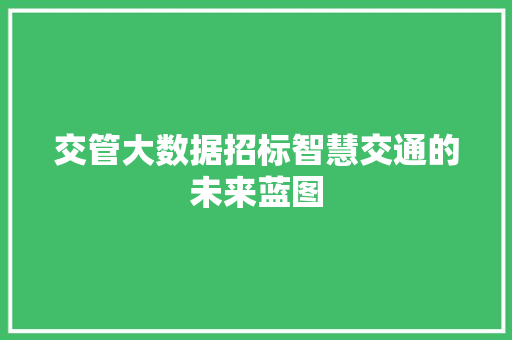 交管大数据招标智慧交通的未来蓝图