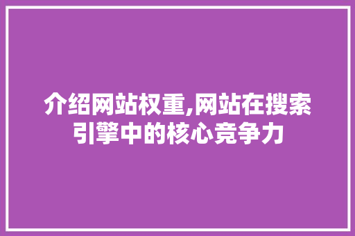 介绍网站权重,网站在搜索引擎中的核心竞争力