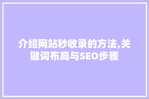 介绍网站秒收录的方法,关键词布局与SEO步骤