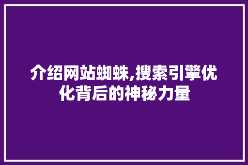 介绍网站蜘蛛,搜索引擎优化背后的神秘力量