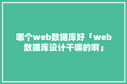 哪个web数据库好「web数据库设计干嘛的啊」