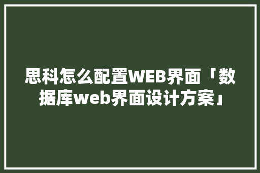 思科怎么配置WEB界面「数据库web界面设计方案」 SEO教程