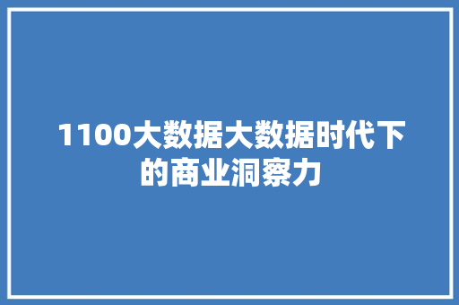 1100大数据大数据时代下的商业洞察力