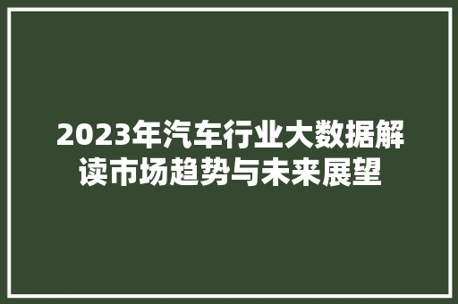 2023年汽车行业大数据解读市场趋势与未来展望