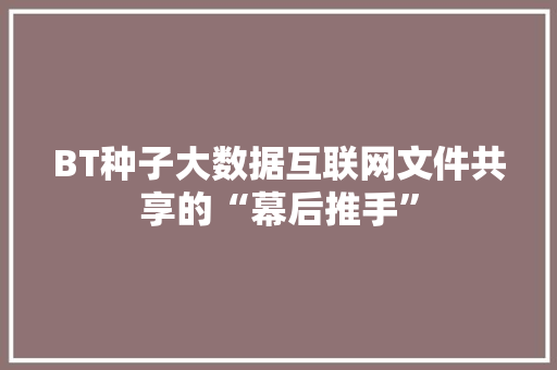 BT种子大数据互联网文件共享的“幕后推手” 建站教程