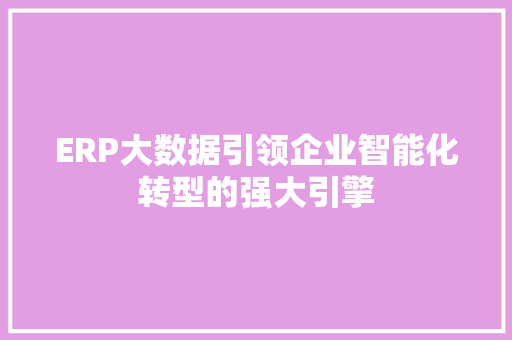 ERP大数据引领企业智能化转型的强大引擎