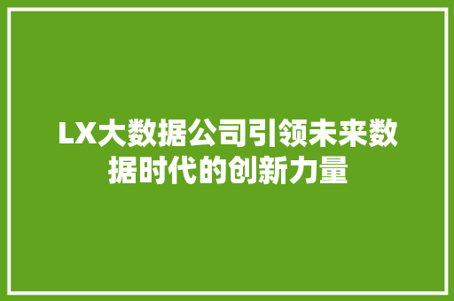 LX大数据公司引领未来数据时代的创新力量 服务器/数据库