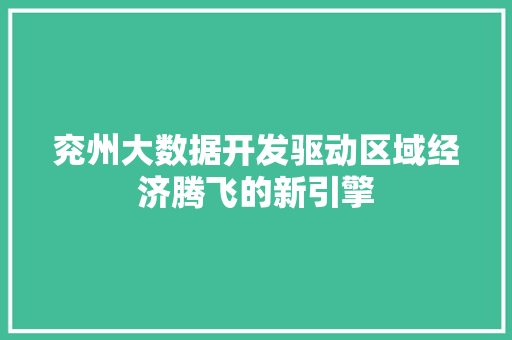 兖州大数据开发驱动区域经济腾飞的新引擎