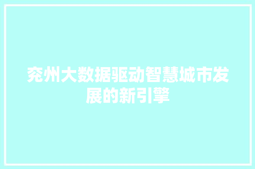 兖州大数据驱动智慧城市发展的新引擎
