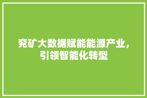 兖矿大数据赋能能源产业，引领智能化转型