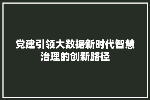 党建引领大数据新时代智慧治理的创新路径