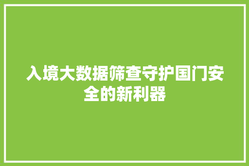 入境大数据筛查守护国门安全的新利器