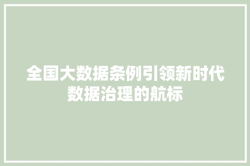 全国大数据条例引领新时代数据治理的航标