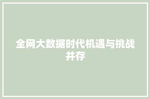 全网大数据时代机遇与挑战并存