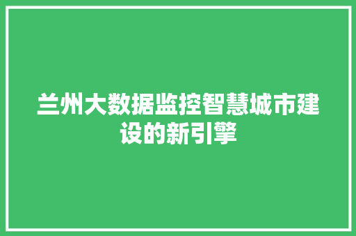 兰州大数据监控智慧城市建设的新引擎