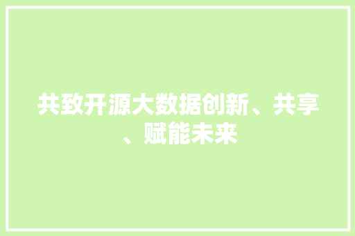 共致开源大数据创新、共享、赋能未来